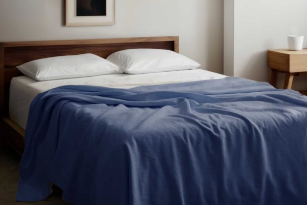 organic cotton honeycomb blanket lifestyle classic blue
