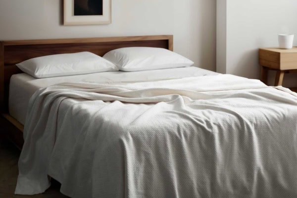 organic cotton honeycomb blanket lifestyle classic white